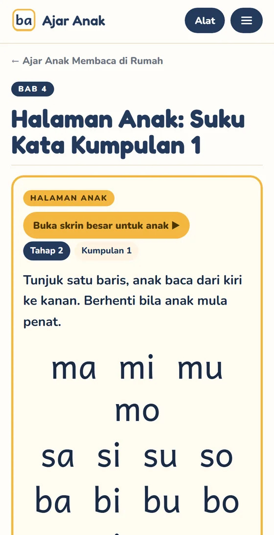 Halaman anak dalam web app
