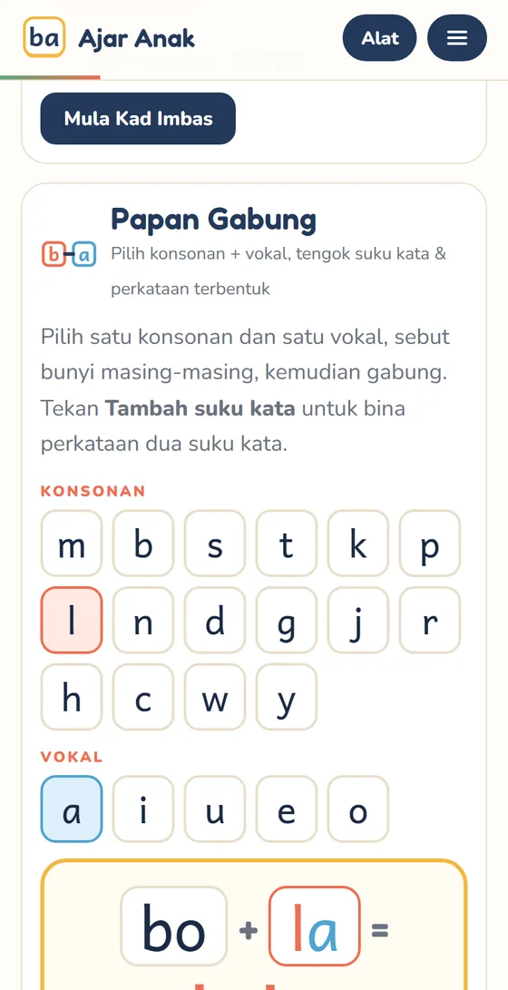 Papan Gabung bo + la = bola
